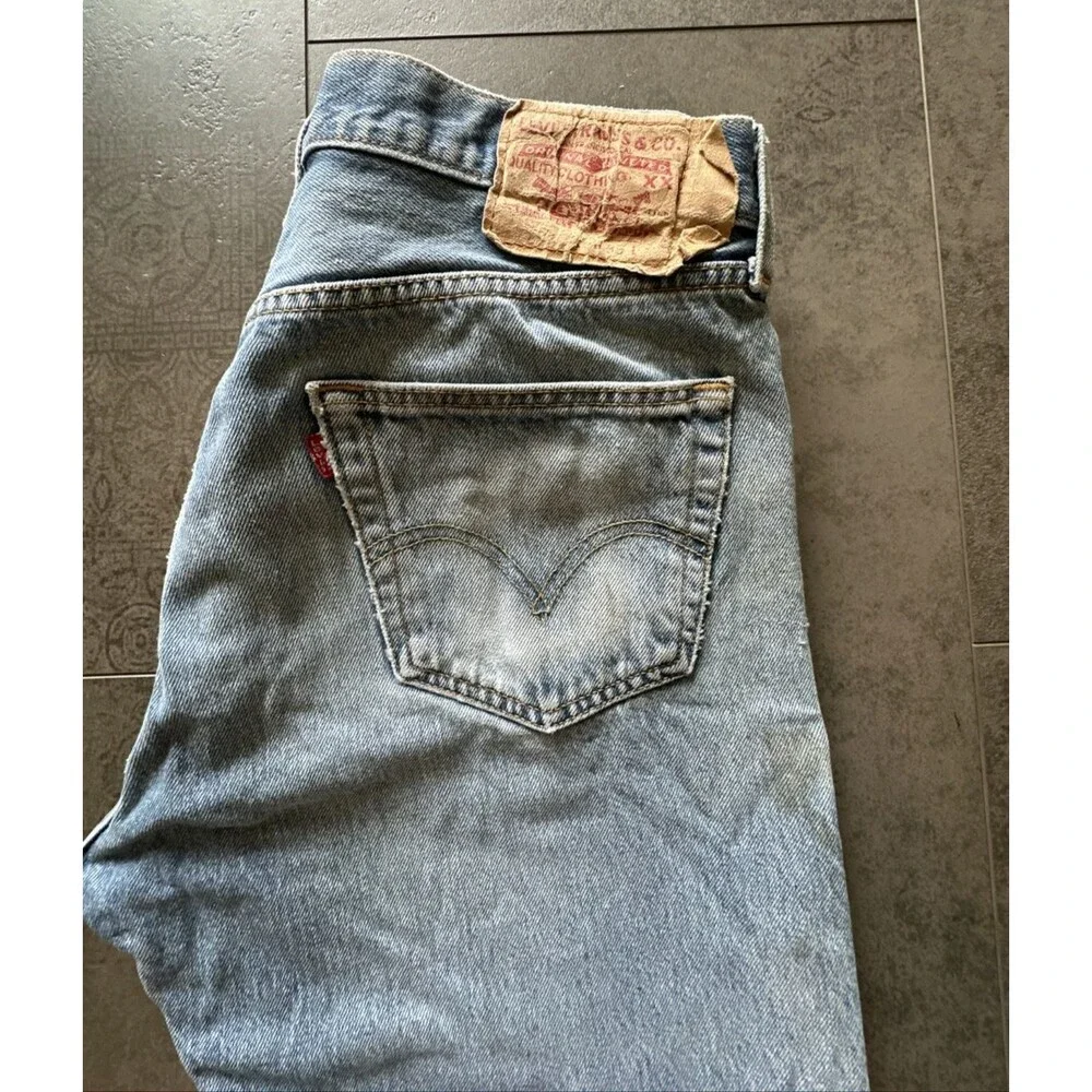 Levi's 501 Button Fly jeans super distressed 35x34 *shrunk* 33x29 retro grunge
